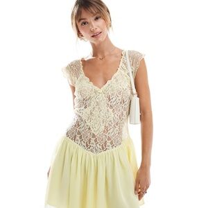 Lace and Mesh Yellow Bodysuit
